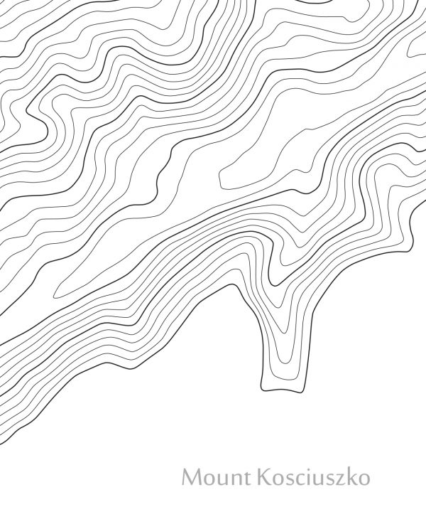 Mount Kosciuszko Contour Closeup Map White Closeup