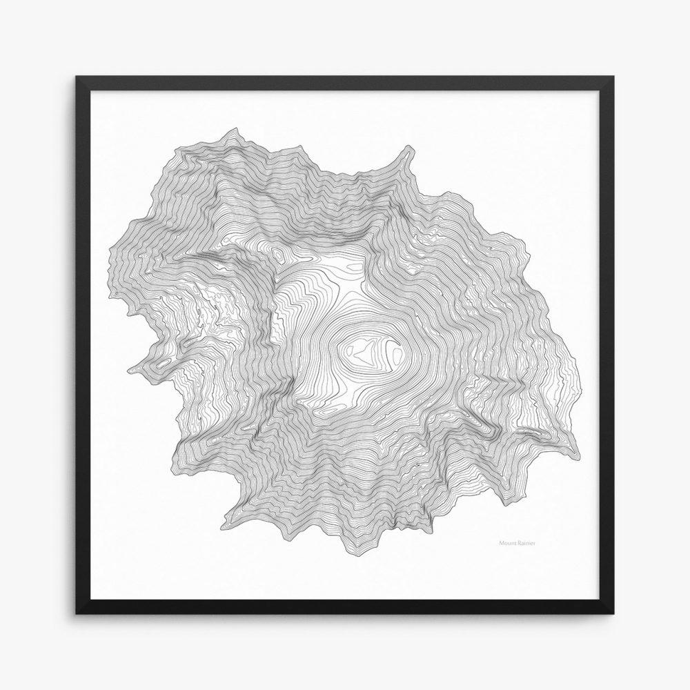 Mount Rainier Contours White Framed Poster